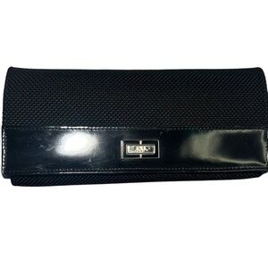 RARE Vintage CÉLINE PARIS Black Textured Continental Wallet Clutch Silver Plaque